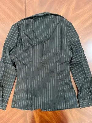SHEIN Black Pinstripe Lace Trim Button-Up Blouse – Size Small thumbnail 5
