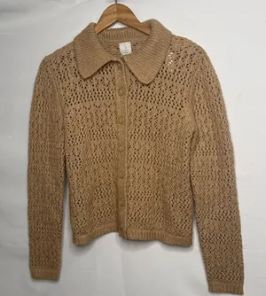 Joie tan knit button down knitted sweater cardigan w/ collar sz M thumbnail 2