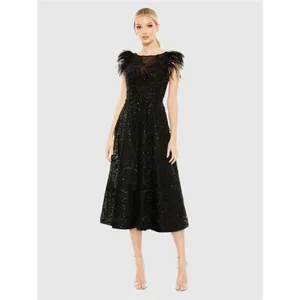 NW0T MAC DUGGAL 20400 Black Feather Shoulder Embellished Dress Size 8 thumbnail 3