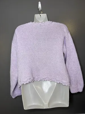 Vintage The Weathervane Cardigan Sweater Womens Medium Purple Crochet Knit thumbnail 8