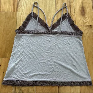 American Eagle Soft & Sexy Ribbed Lace Trim Cami Top in Purple thumbnail 2