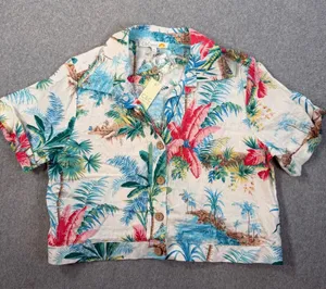C&C California Women's Medium Tropical Button Up Shirt Linen Blend Short Sleeve thumbnail 1