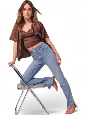 Abercrombie & Fitch 90’s Straight Leg Ultra High Rise Light Blue Jeans Side Vent thumbnail 1