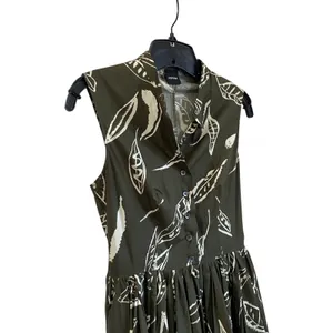Aspesi Green Leaf Print Midi Dress A Line‎ Italian Designer Chic Size 40 thumbnail 2