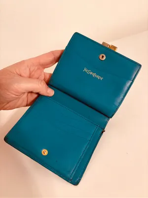YSL Yves Saint Laurent Vintage Turquoise Blue Womens Wallet kiss-lock YSL logo thumbnail 6