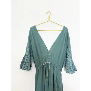 Free People Angela Jumpsuit Dried Pine Crochet Jumper Large Flowy Bohemian thumbnail 5