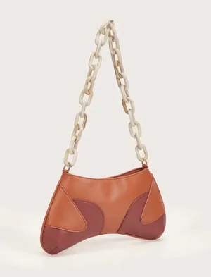 SheIn NWT Two Tone Vegan Leather Baguette Bag W Awesom Chain Handle thumbnail 3