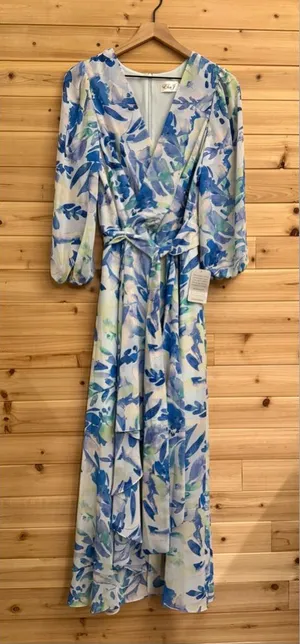 NWT Eliza J Size 10 Floral Long Sleeve Ruffled Hi Low Maxi Dress Party Wedding thumbnail 1