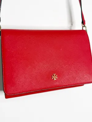 Tory Burch Emerson Combo Crossbody Red Leather Gold Logo Handbag thumbnail 14