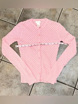 Frenchi Vintage Pastel Pink Pointelle Knit Button Up Cardigan Sz XS thumbnail 2