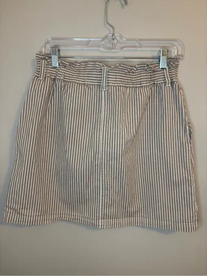Abercrombie & Fitch Striped Button Front Mini Skirt Tan White M thumbnail 2