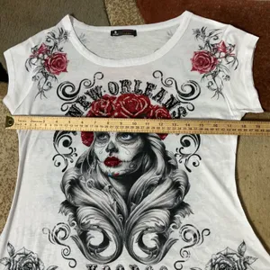 Maxi & Co Lagenlook Voodoo Graphic Tunic Women S White Sugar Skull Rose‎ Top thumbnail 3