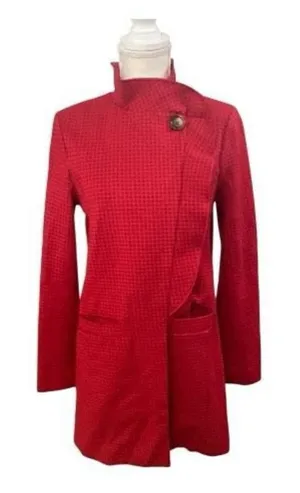 Cabi Celebration Women Jacket Coat Size S Red Houndstooth Ruffle Button Front thumbnail 1