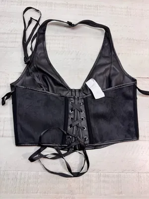PU Leather Crop Top Women's Hook Eye Backless Halterneck NWOT size Xlarge thumbnail 8
