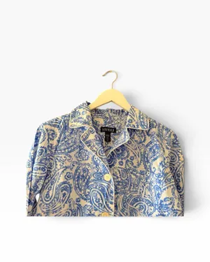 Lauren Ralph Lauren Blue Blue White Paisley Embroidered logo button down contemp thumbnail 3