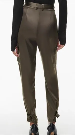 Babaton Aritzia Satin Cargo Pants Olive Green/brown High Rise 2 thumbnail 1