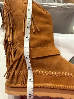 Free People Suede Faye Fringe Pull On Boots Color Honey Women’s 7.5 NWT thumbnail 10