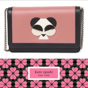Kate Spade Gentle Panda Crossbody Leather Wallet‎ Bag, Pink/Black, NWT thumbnail 2