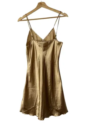 Boutique Gold Satin Mini Lingerie Slip Dress L thumbnail 2