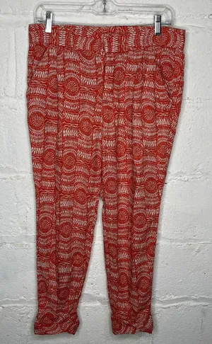 Free People Women's Linen Blend Orange Printed‎ Ankle Boho Summer Pants Size 6 thumbnail 1