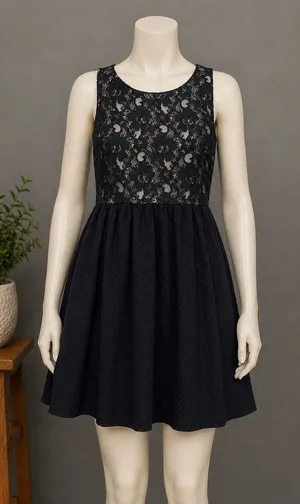 Rewind Navy Lace Skater Dress Large Y2K‎ Coquette Aesthetic Romantic Goth Chic thumbnail 1