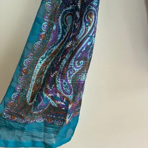 Vintage teal‎ purple paisley lightweight summer scarf movie flowy accessory thumbnail 3
