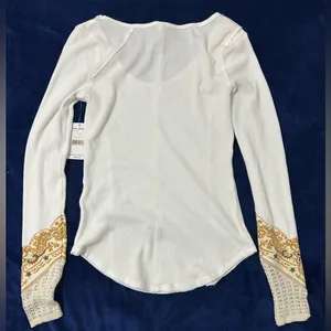 Free People White and Gold Long Sleeve Top thumbnail 7