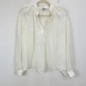 Madewell Shirred Long Sleeve Top Blouse Silk Lightweight Winter White Medium NWT thumbnail 6