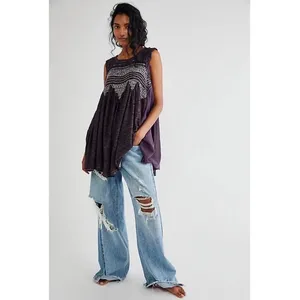 Free People Sea Breeze Dark Purple S Sleeveless Tunic Tank Boho Grunge Oversized thumbnail 11