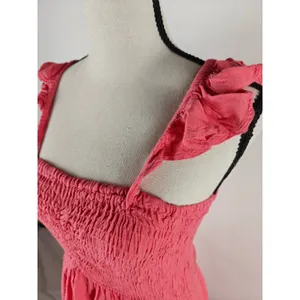 Women's Boho Me Maxi Dress Pink Smocked High Low Ruffle Strap Size L thumbnail 4