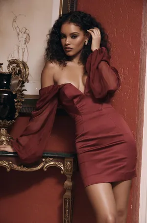 House Of CB 'Olivia' Wine Satin Off Shoulder Dress. Size Large thumbnail 8