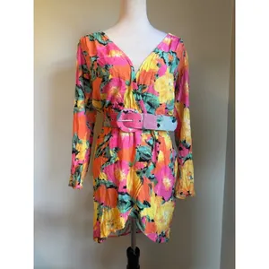 Jens Pirate Booty Floral ambrosia Mini Dress Pink Yellow Orange Small boho‎ Y2K thumbnail 2