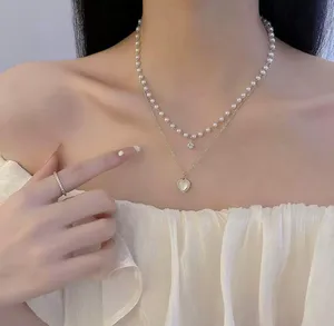 Love Pendant Double Collar Chain Necklace thumbnail 1