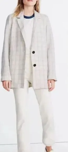 Madewell‎ Dorset Linen Cotton Windowpane Tan Blue Two Button Blazer thumbnail 1