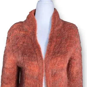 Vintage Knit Wool Blend Open Front Longline‎ Cardigan Sweater Orange Medium Cozy thumbnail 3