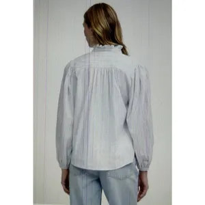 Madewell $98 Ruffled Popover Long Sleeve Top Stripe Blue Cotton Blouse Size M thumbnail 4