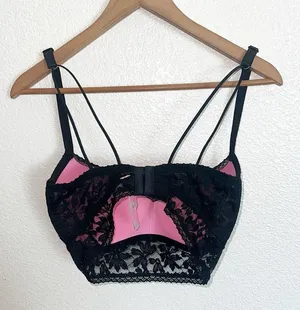 Pink Victoria's Secret Black Push Up Lace Hook Closure Bralette New thumbnail 9