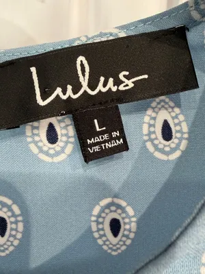 Lulus Women’s Secret Paradise Blue Print Shift Short Sleeve Mini Dress Size L thumbnail 5