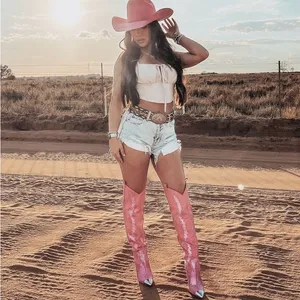 NWT Gianni Bini KatyannaTwo Over-the-Knee Rhinestone Embellished Western Boots in pop pink. Size 8.5 thumbnail 2