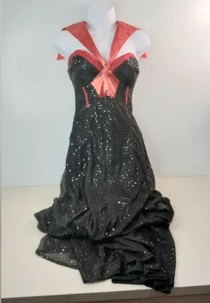Beautiful Sequined Halter Pinup Formal Fit n Flare Maxi Dress in Red n Black thumbnail 1