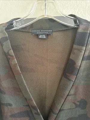 Social Standards Women's Camo Button-Front Cardigan - Olive Camo thumbnail 2