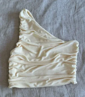 Cream One Shoulder Ruched Going Out Top Medium thumbnail 1
