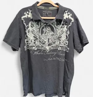 Y2K Nautica Tattoo Print 3D Distressed Oversized Short Sleeve Polo Shirt thumbnail 2
