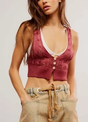 Free‎ People The Vest of Us Crop Knit Sweater Vest thumbnail 1