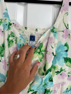 Old Navy Cream Maxi Dress with Blue & Green Floral Print thumbnail 3