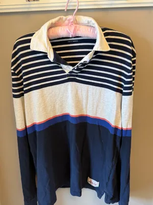 Aeropostale The Aero 1987 Men's Striped Long Sleeve Polo Shirt in Navy WhiteM thumbnail 1