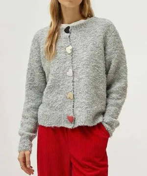 NWT Compañía Fantástica Ban.do Heart Button Boucle Cardigan in Grey Size Small thumbnail 1
