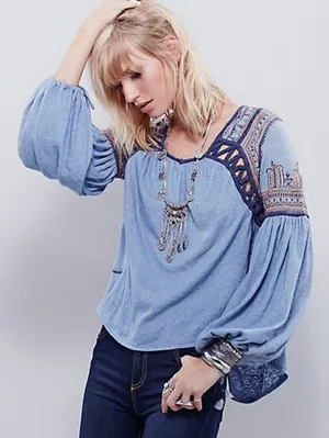 Free People Snow Kisses Embroidered Long Sleeve Blouse thumbnail 1