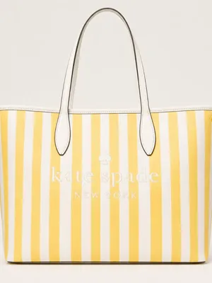 Kate Spade Yellow Stripe Large Tote Canvas Leather Trim NWT thumbnail 2