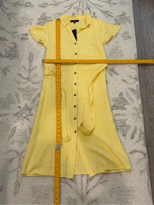 Lulus Yellow Linen Blend Button-Front Belted Midi Shirt Dress XS NWT thumbnail 10